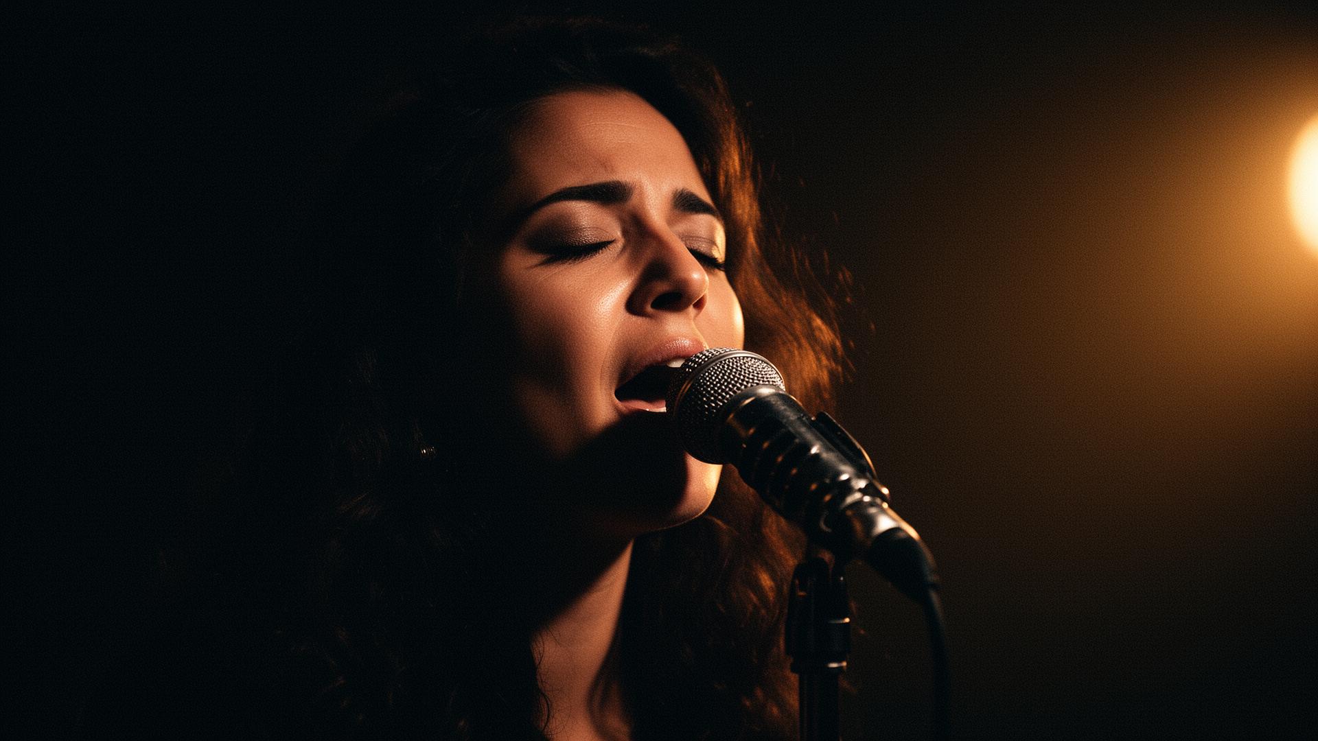 Vocalist singing into a microphone